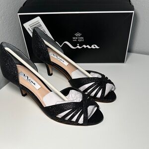 Nina Black Glitter Heels- Coella
